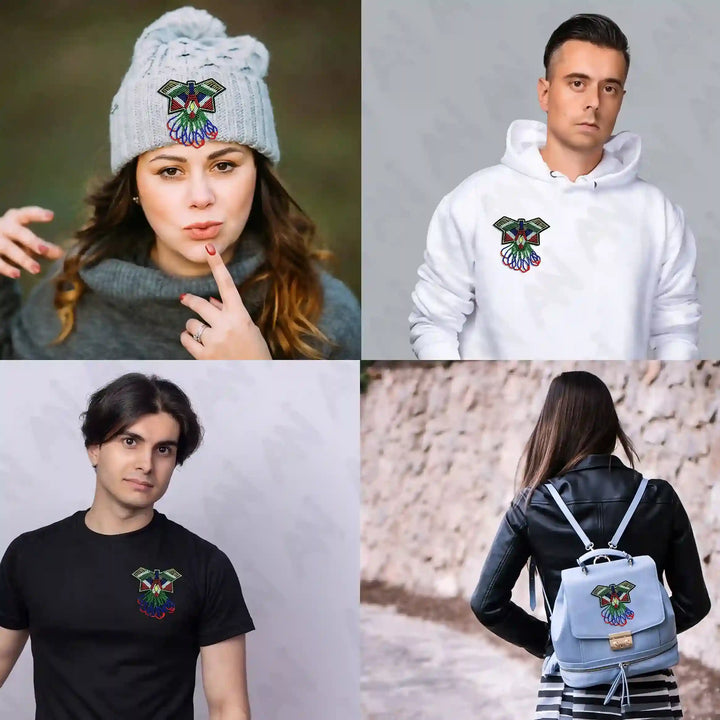 Ani Accessories beaded butterfly patch styled on jacket, bag, hat, and dress for versatile fashion use