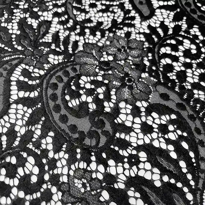 Ani Accessories black floral French lace scallop fabric 28 inch 3 meter panel for dresses and couture