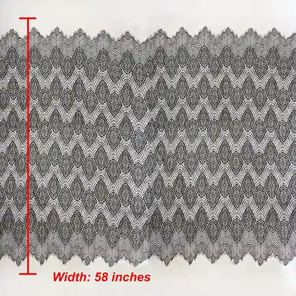 Ani Accessories black floral corded net French lace fabric 58 inch width 3 meter panel for gowns and couture