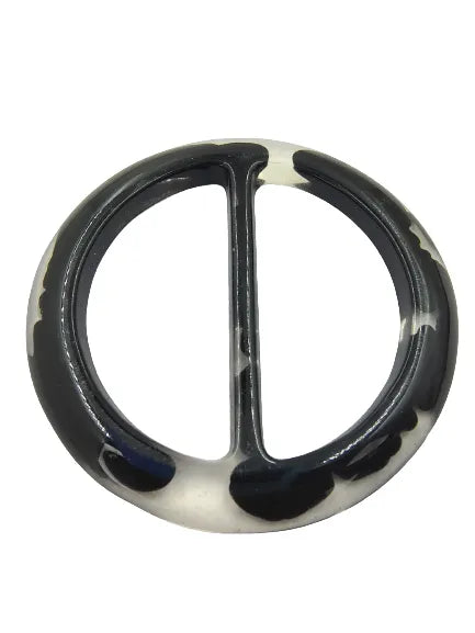 Ani Accessories black horn fluid circle buckle with gloss finish flat angle to show the proper dimension of the buckle.