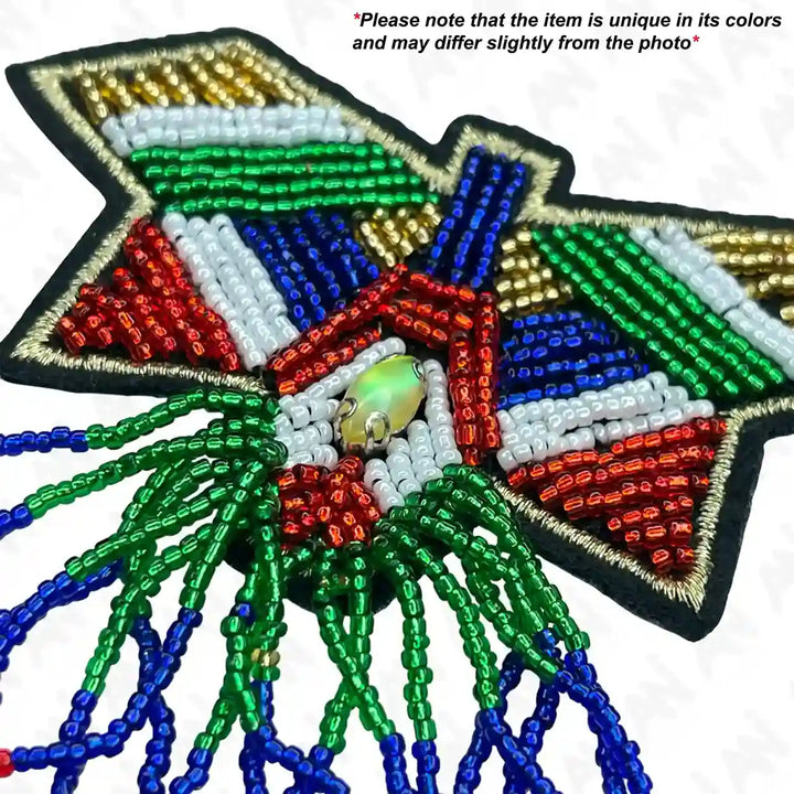 Ani Accessories close-up of beaded butterfly patch showing intricate beadwork and detailed embroidery