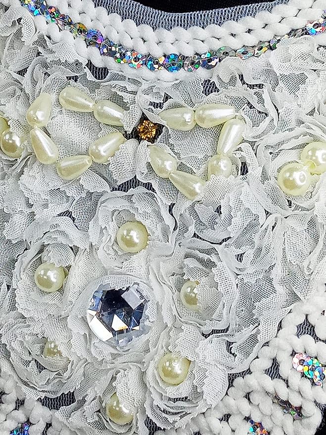 Ani Accessories closeup of flower contains pearl design neckline highlighting fine pearl detailing