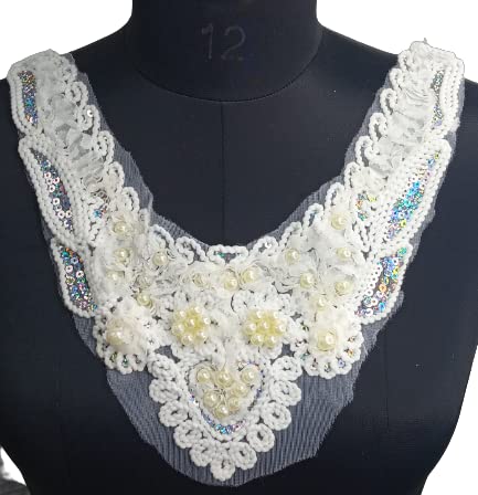 Ani Accessories closeup of sequins pearl design round neckline highlighting shimmer and fine detailing