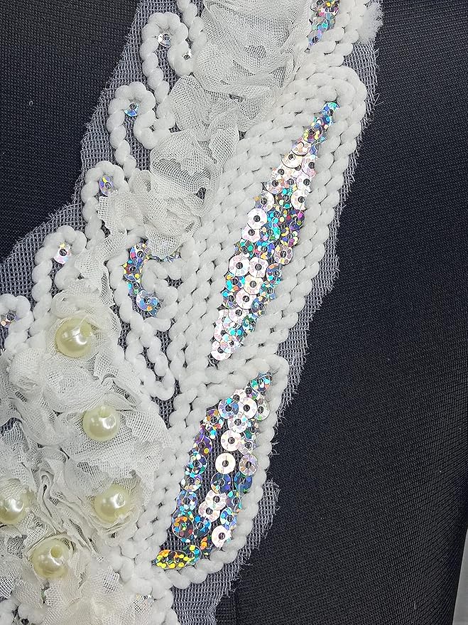 Ani Accessories closeup shot showcasing round neckline with sequins and pearl embellishments