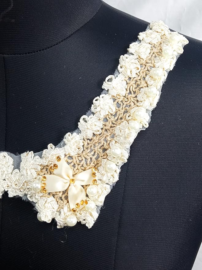 Ani Accessories cream floral embroidered neckline with bow design adding charm to festive and fusion dresses