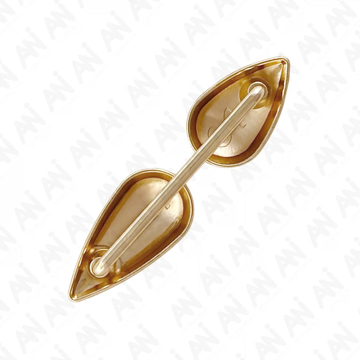 Ani Accessories dual drop design metal gold buckle zooming with backside image in  white background.
