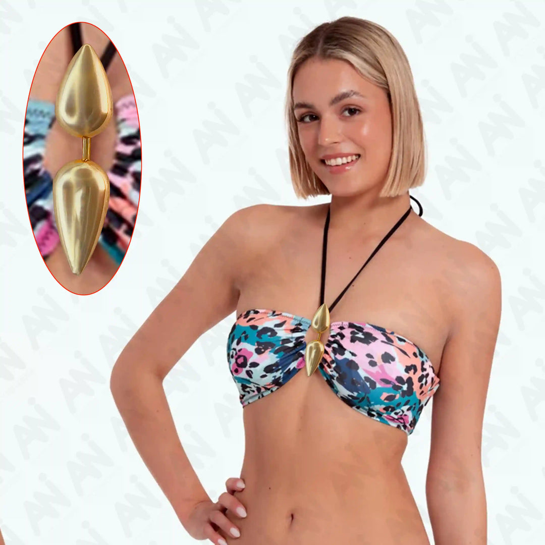 Ani Accessories dual drop design metal gold buckle on the bikini top wear.