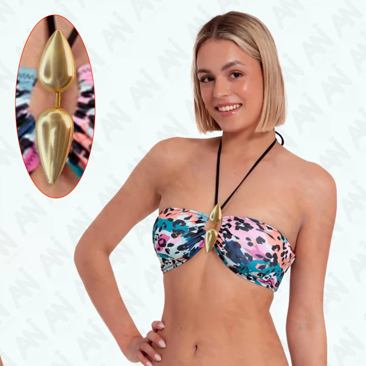 Ani Accessories dual drop design metal gold buckle on the bikini top wear.