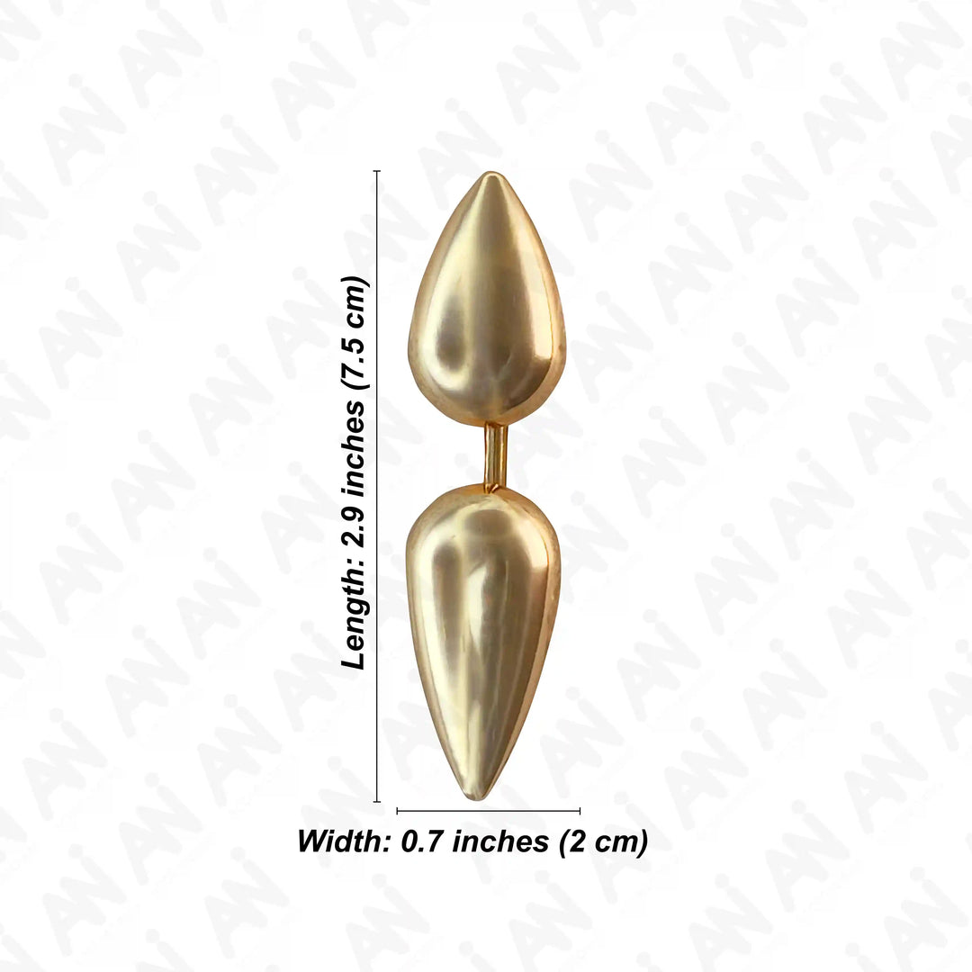 Ani Accessories dual drop design metal gold buckle size written on white background.