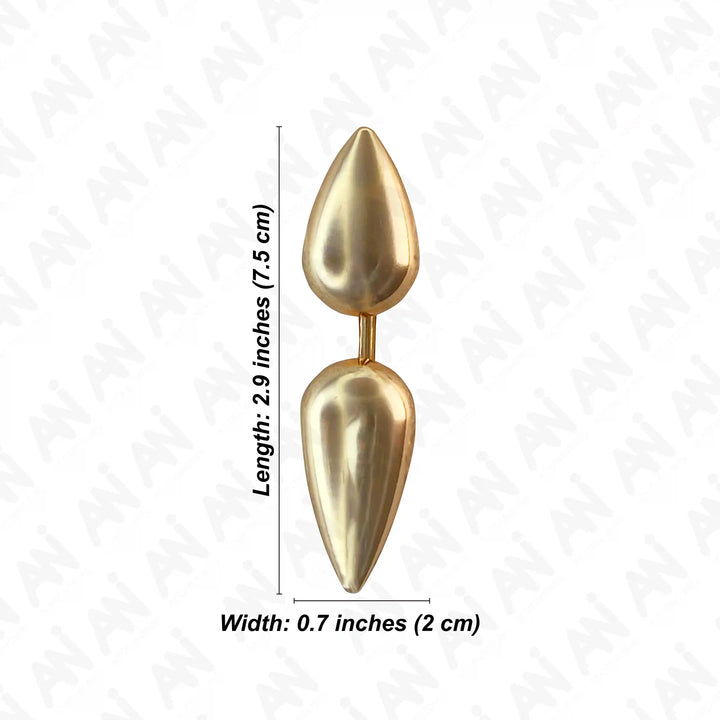 Ani Accessories dual drop design metal gold buckle size written on white background.