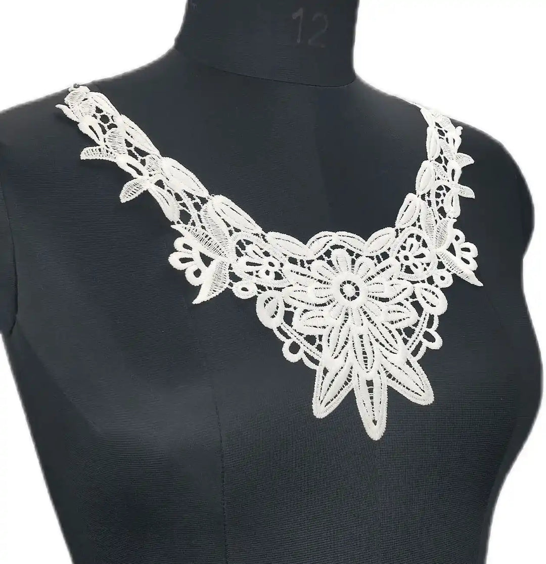 Ani Accessories dyeable chrysanthemum floral neckline featuring intricate embroidery for kurtis and gowns