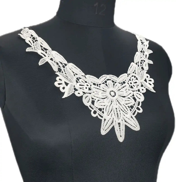 Ani Accessories dyeable chrysanthemum floral neckline featuring intricate embroidery for kurtis and gowns