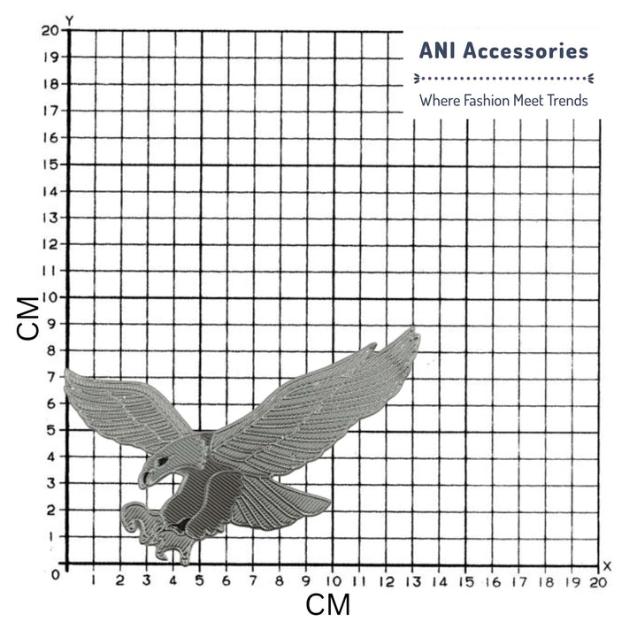 Ani Accessories eagle iron-on patch shown on graph for accurate size and design, heat-adhesive patch for apparel and crafts