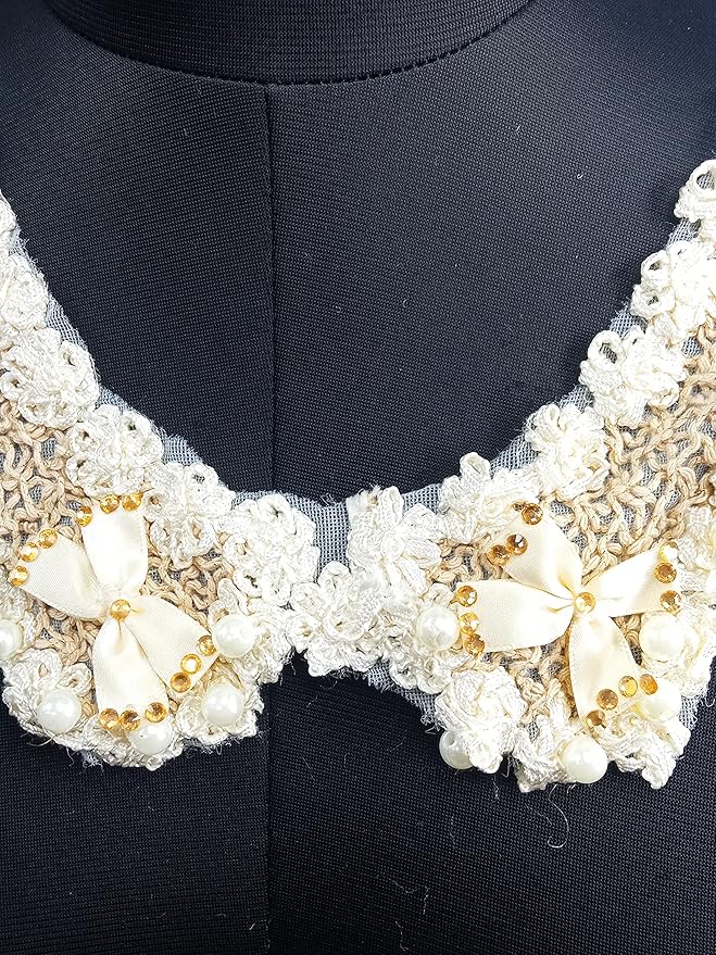 Ani Accessories embroidered cream floral neckline featuring a delicate bow accent for women’s couture wear