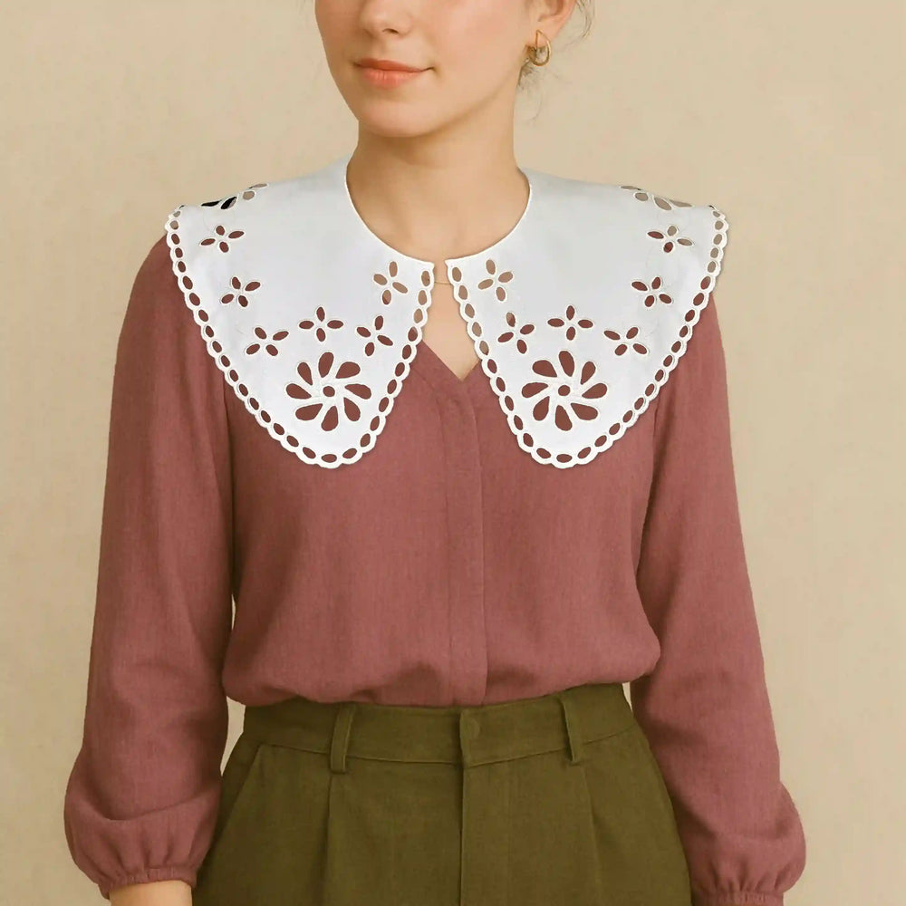 Ani Accessories embroidered cutwork Peterpan collar featuring delicate detailing for women apparel