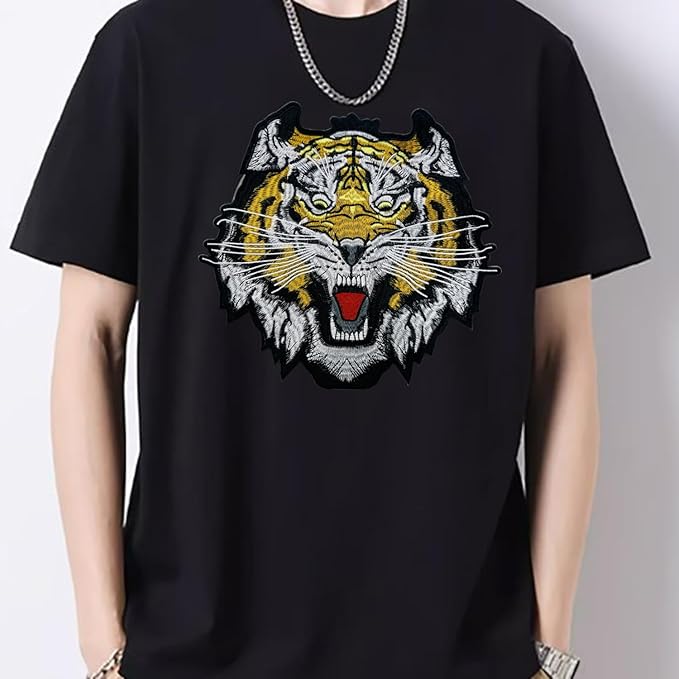 Ani Accessories embroidered tiger sew patch styled on model wear