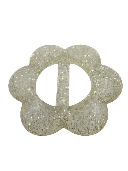 Ani Accessories floral sparkling resin buckle with glitter finish shown in flat view on a white background for product detailing.