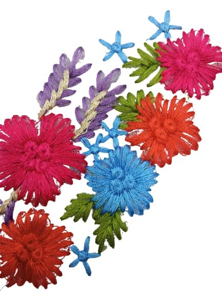 Ani Accessories flower patch closeup showing intricate floral stitching for women jackets shirts denim jeans bags and DIY clothing projects