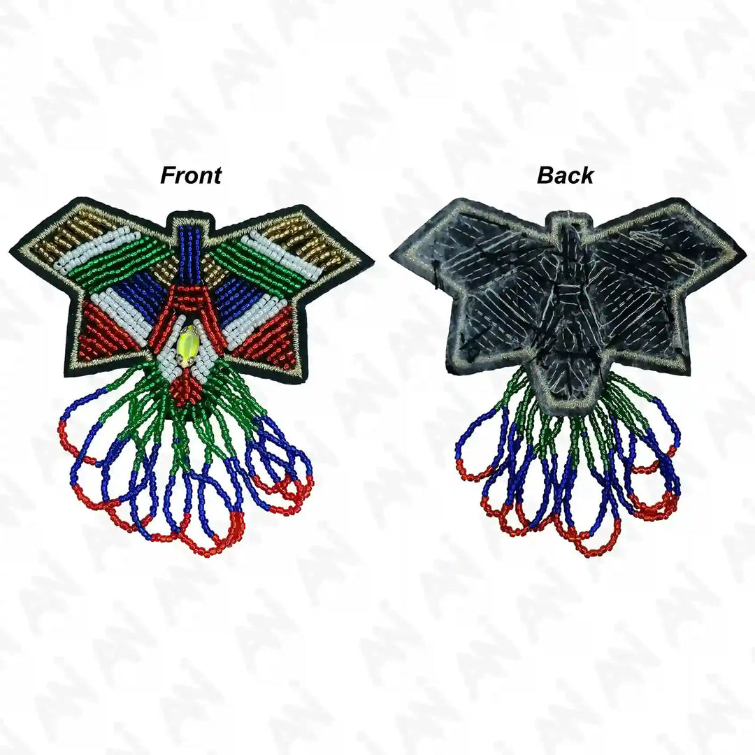 Ani Accessories front and back view of butterfly beaded patch highlighting beadwork and sewing finish