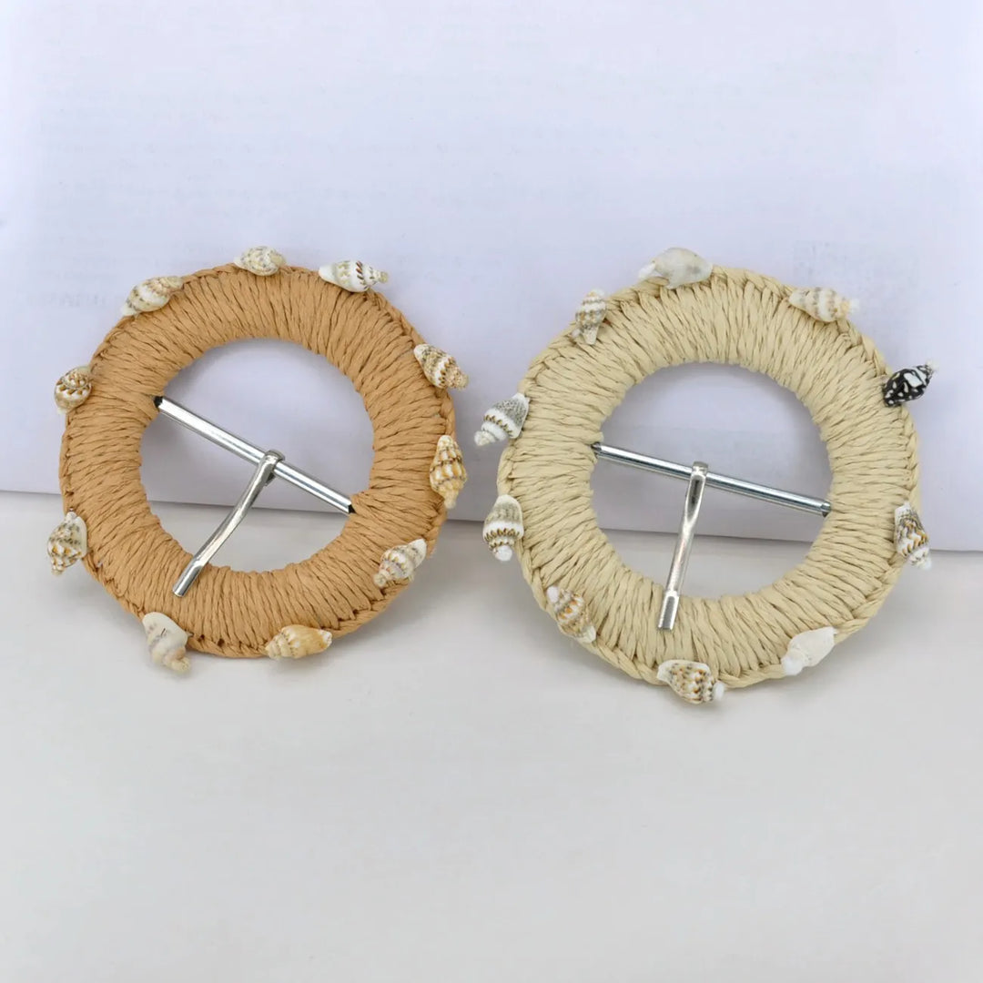 Ani Accessories handmade artisan straw circle raffia buckle 3.3 inch woven buckle for belt bag DIY decor