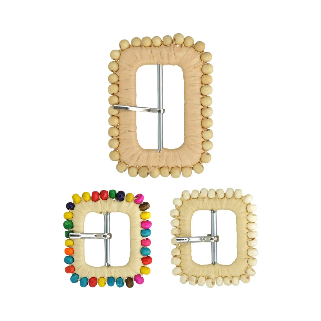 Ani Accessories handmade bead trimmed raffia buckle woven straw buckle with beads for belts bags DIY craft decor
