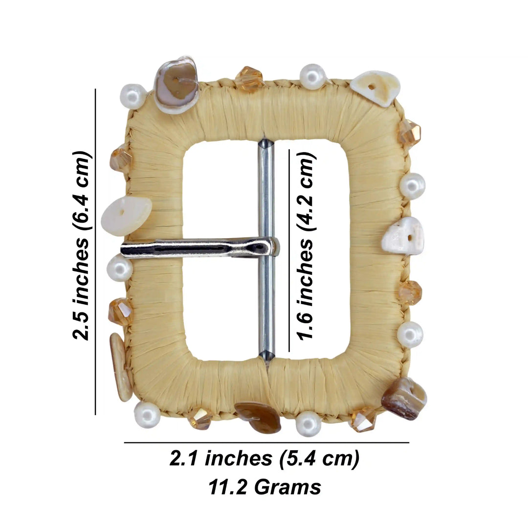 Ani Accessories handmade pearl shell raffia buckle straw woven buckle for belt bag boho DIY craft decor