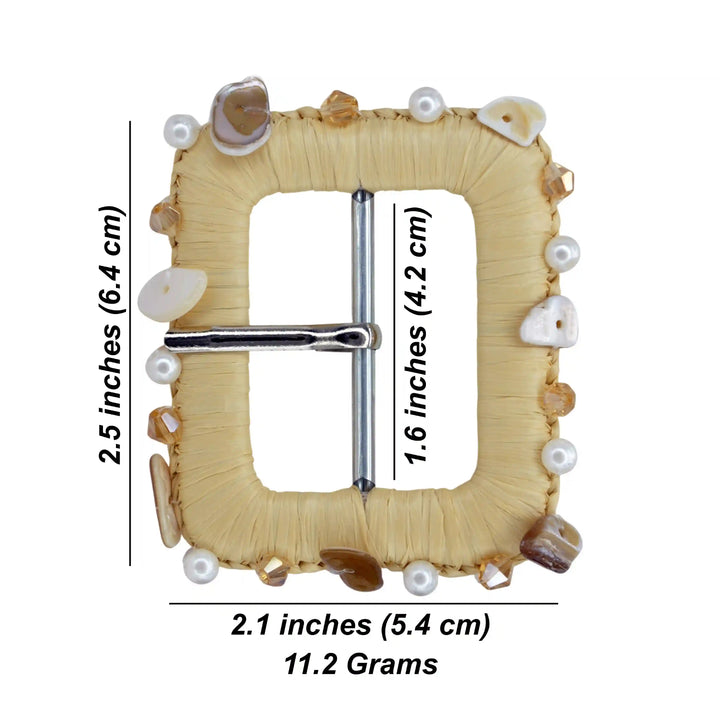 Ani Accessories handmade pearl shell raffia buckle straw woven buckle for belt bag boho DIY craft decor