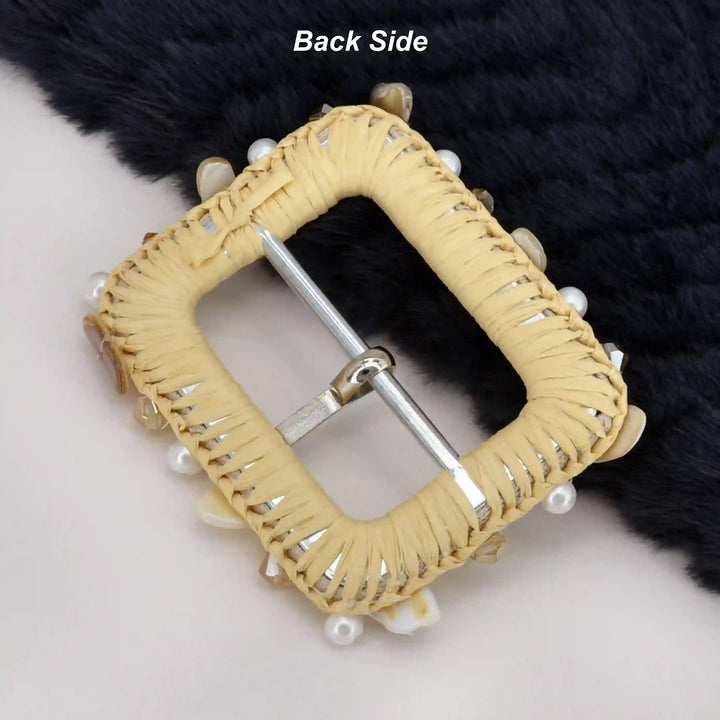 Ani Accessories handmade raffia buckle with pearl and shell straw woven buckle for belt bag DIY craft decor