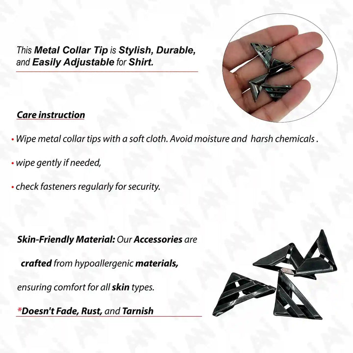 Ani Accessories | Information of care tips of collar tip with the small image of 4 piece of 
black collar  tip plus small circular image of  collar tip in the palm of the hand