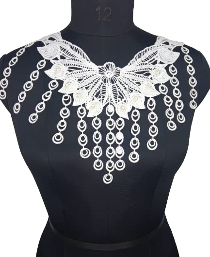 Ani Accessories ivory pearl lace neckline showcasing delicate pearls and fine lace embroidery, dyeable sew-on applique for blouses