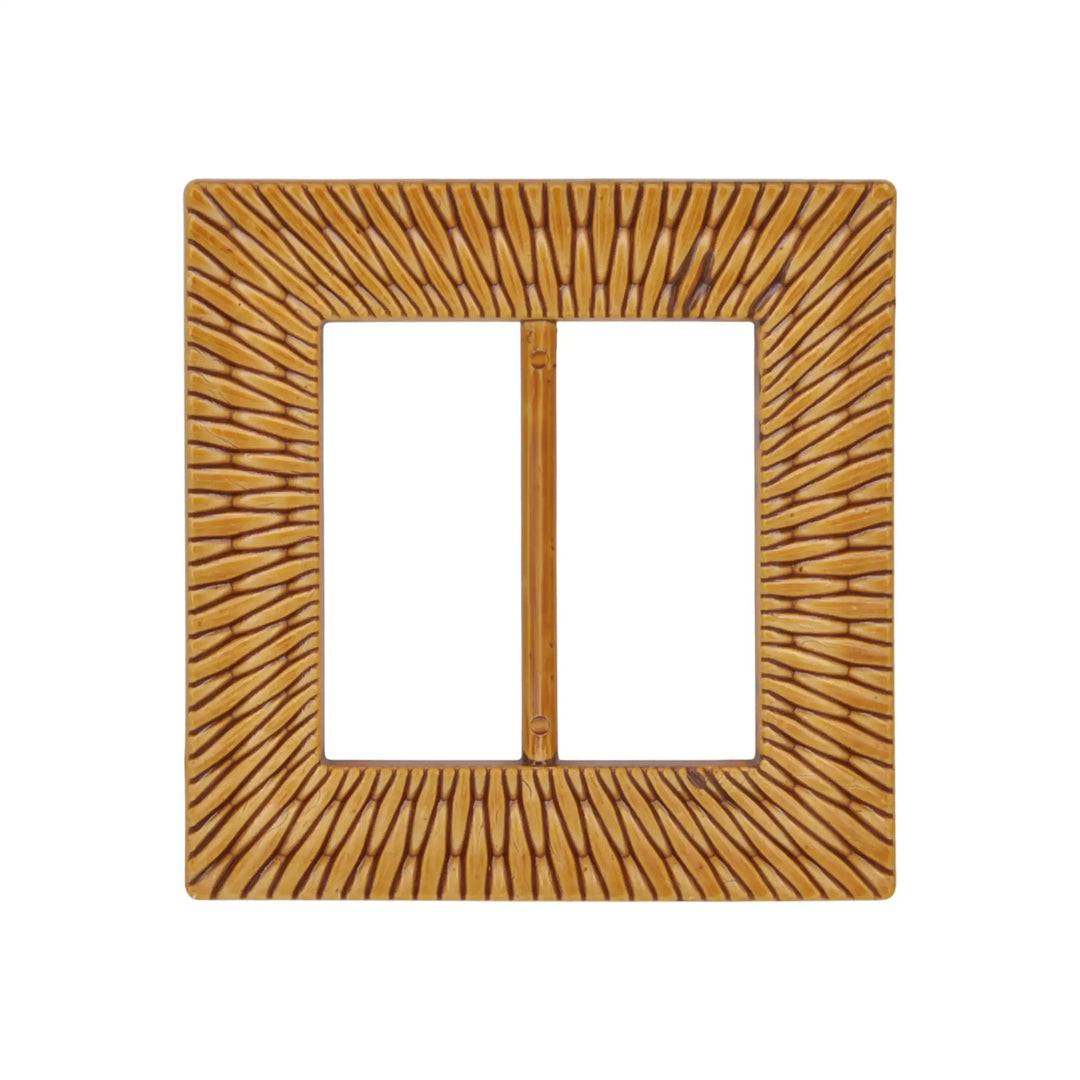 Ani Accessories  large Square Shape Imitation Raffia buckle  with wicker design on a white background