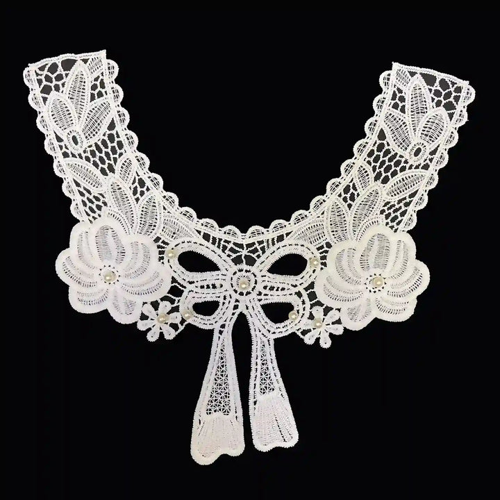 Ani Accessories large bow and flower design neckline with ornate embroidery and elegant detailing, dyeable sew-on applique for dresses