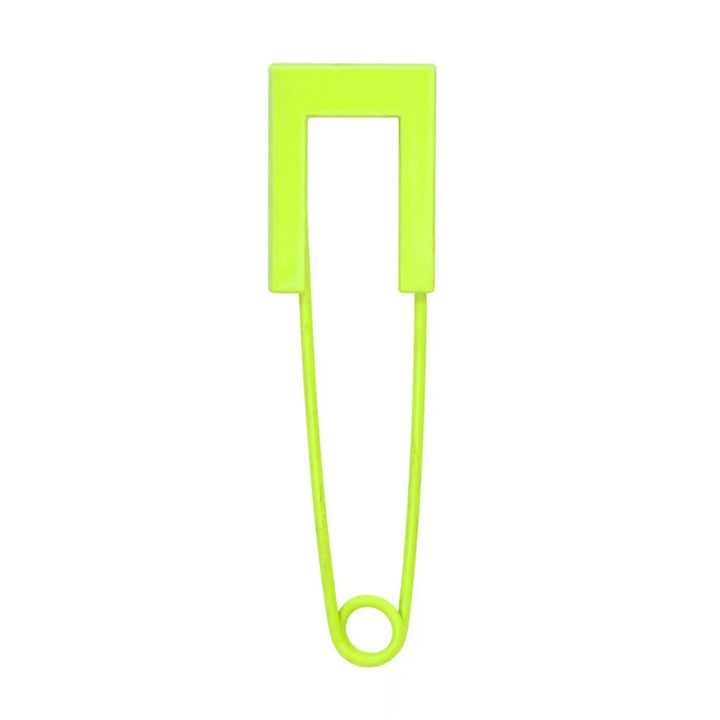 Ani Accessories neon safety pin with product details on a white background for clothing, DIY, and multipurpose use.