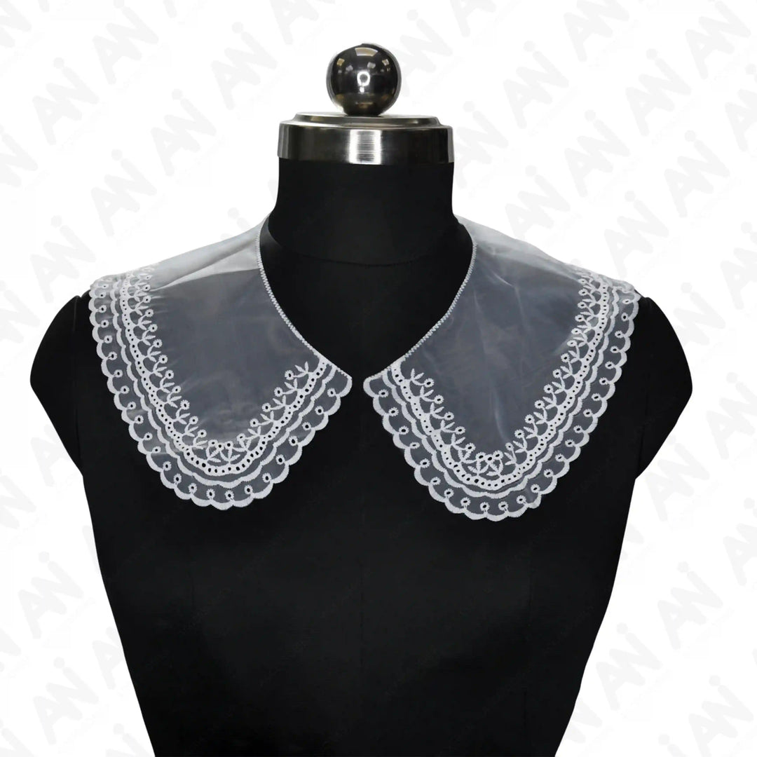Ani Accessories net neck collar featuring delicate floral border embroidery for refined garment decoration.