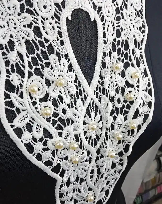 Ani Accessories ornate baroque floral lace neckline with round pearl accents for gowns, kurtis and festive outfits