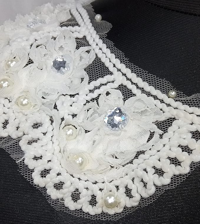 Ani Accessories pearl and rhinestone diamond dyeable shoulder neckline with elegant embroidery