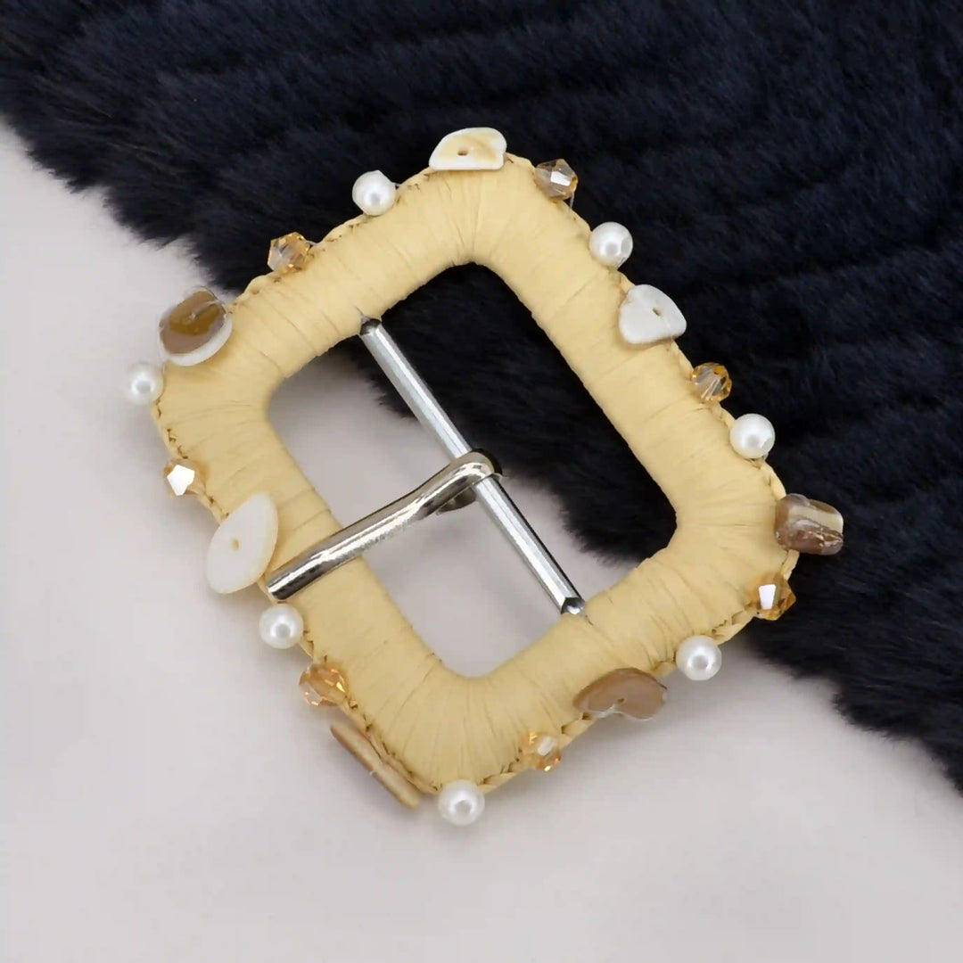 Ani Accessories pearl and shell raffia buckle handmade straw buckle for belts bags DIY craft decor