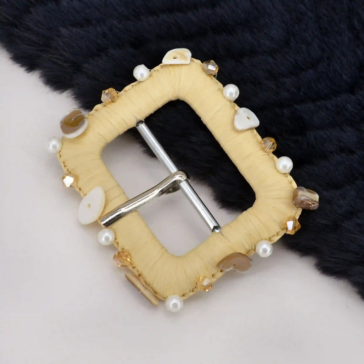 Ani Accessories pearl and shell raffia buckle handmade straw buckle for belts bags DIY craft decor