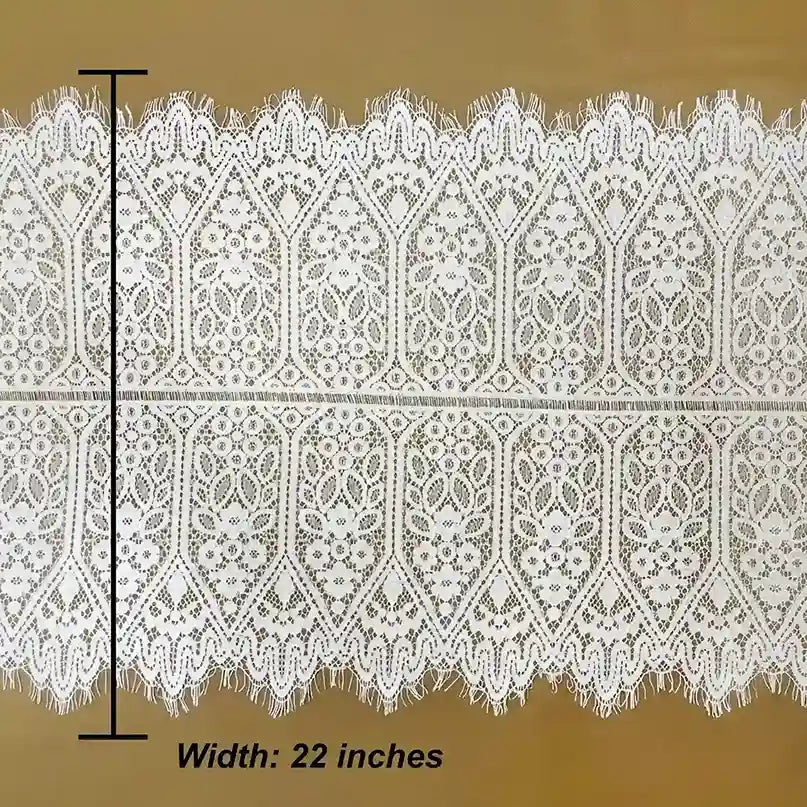 Ani Accessories premium Chantilly lace floral scalloped fabric 22 inches for wedding and couture use