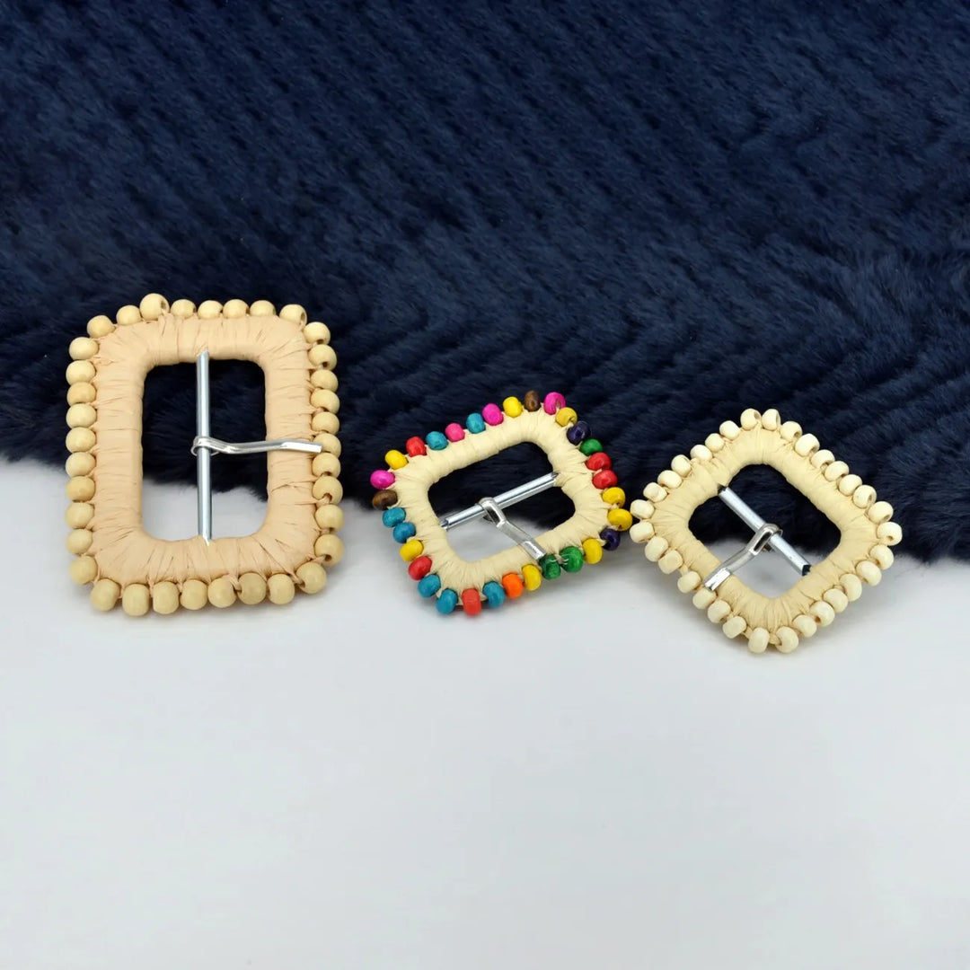 Ani Accessories rectangular handwoven straw raffia buckle 2 and 3.3 inch buckle for belts bags DIY craft decor