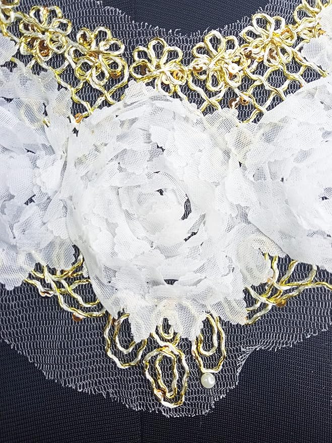 Ani Accessories rose neckline with detailed golden work embroidery shown in closeup for premium designer wear