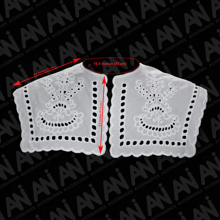 Ani Accessories ruffled style neck collar featuring soft layered ruffles for stylish neckline enhancement. Showing size and design 