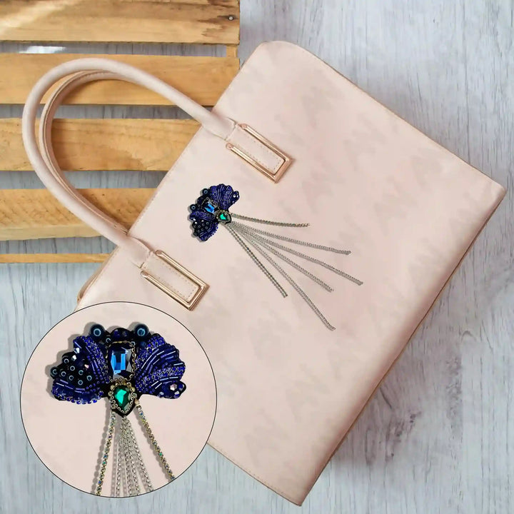 Ani Accessories sapphire sequins bead handmade chain patch styled on bag for a luxurious and elegant look