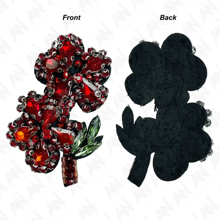 Ani Accessories sew flower patch front and back view showing detailed floral design for jackets shirts denim jeans bags and DIY projects
