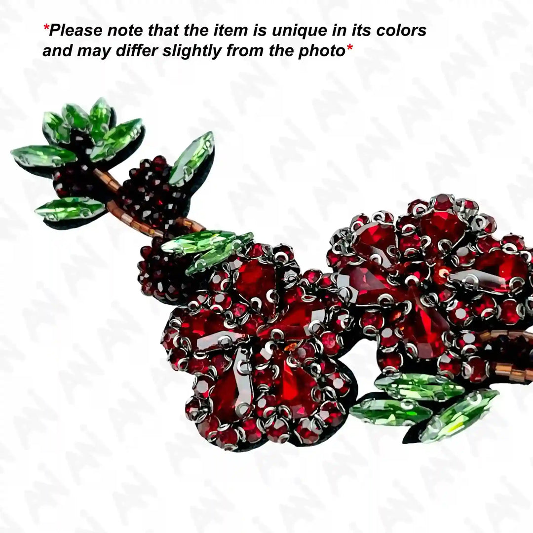 Ani Accessories sew flower patch infographic display with clear design details for garments bags and DIY outfit styling