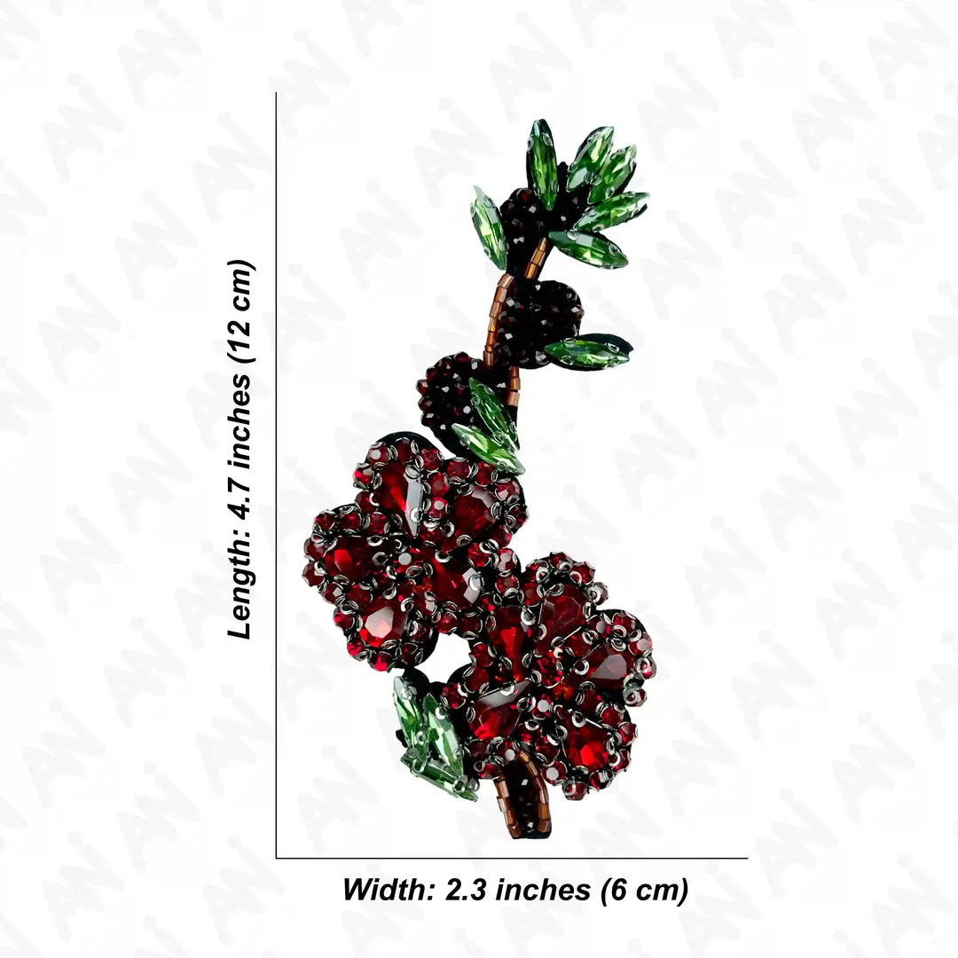 Ani Accessories sew flower patch size view showing accurate dimensions and shape for jackets shirts denim jeans bags and DIY clothing projects