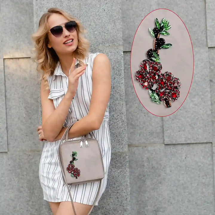 Ani Accessories sew flower patch styled on model for jackets shirts denim jeans bags and DIY clothing fashion look