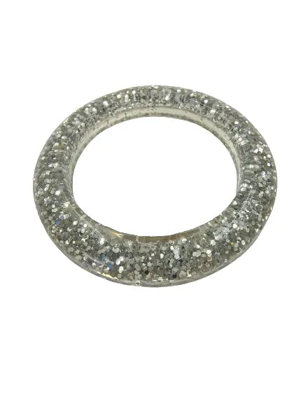 Ani Accessories shiny silver resin ring buckle with smooth glossy finish, placed  in flat angle on a clean white background