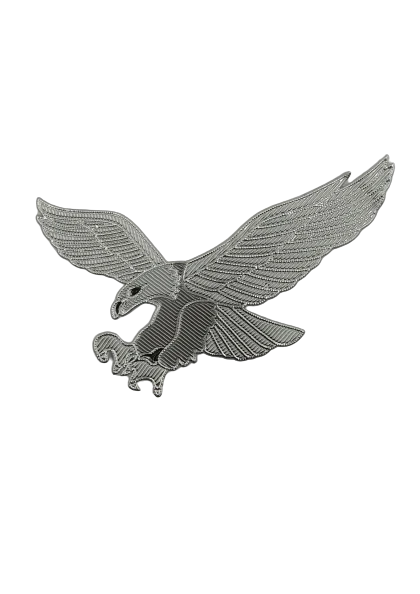 Ani Accessories silver eagle iron-on patch featuring a bold bird design, perfect for apparel customization and craft projects
