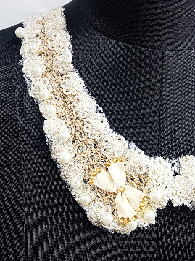 Ani Accessories soft cream floral embroidery neckline finished with a bow for refined handcrafted fashion